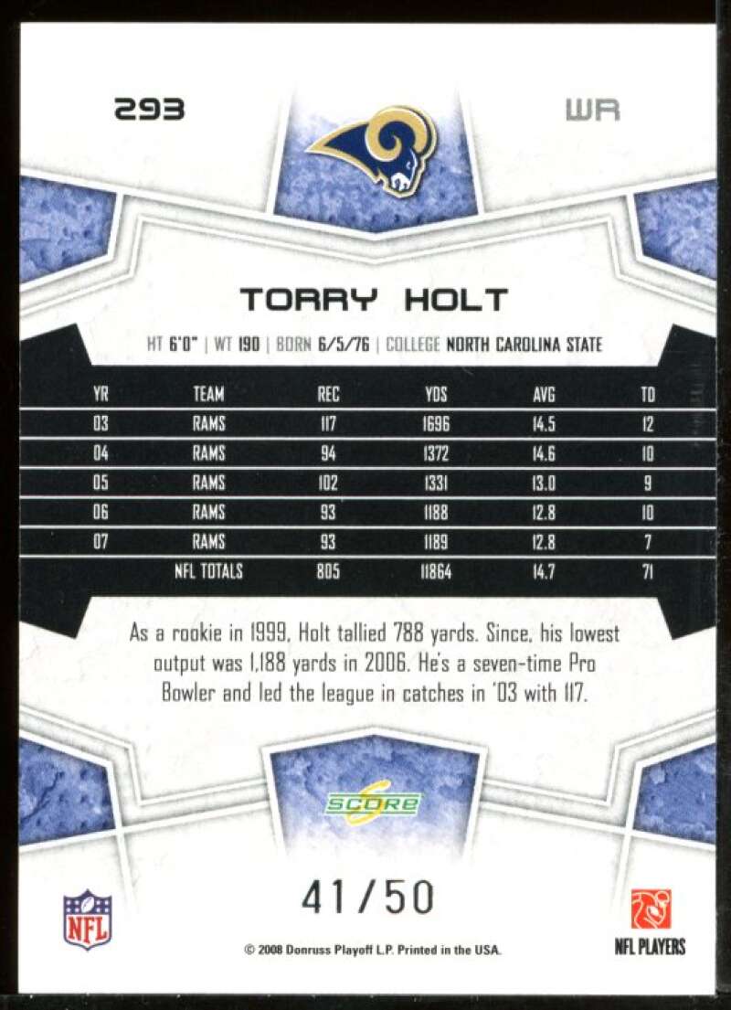 Torry Holt Card 2008 Select Gold Zone #293 Image 2