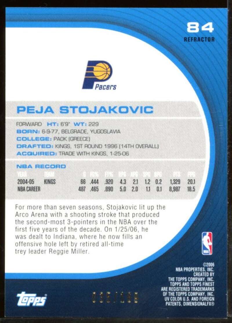 Peja Stojakovic Card 2005-06 Finest Refractors Red #84 Image 2