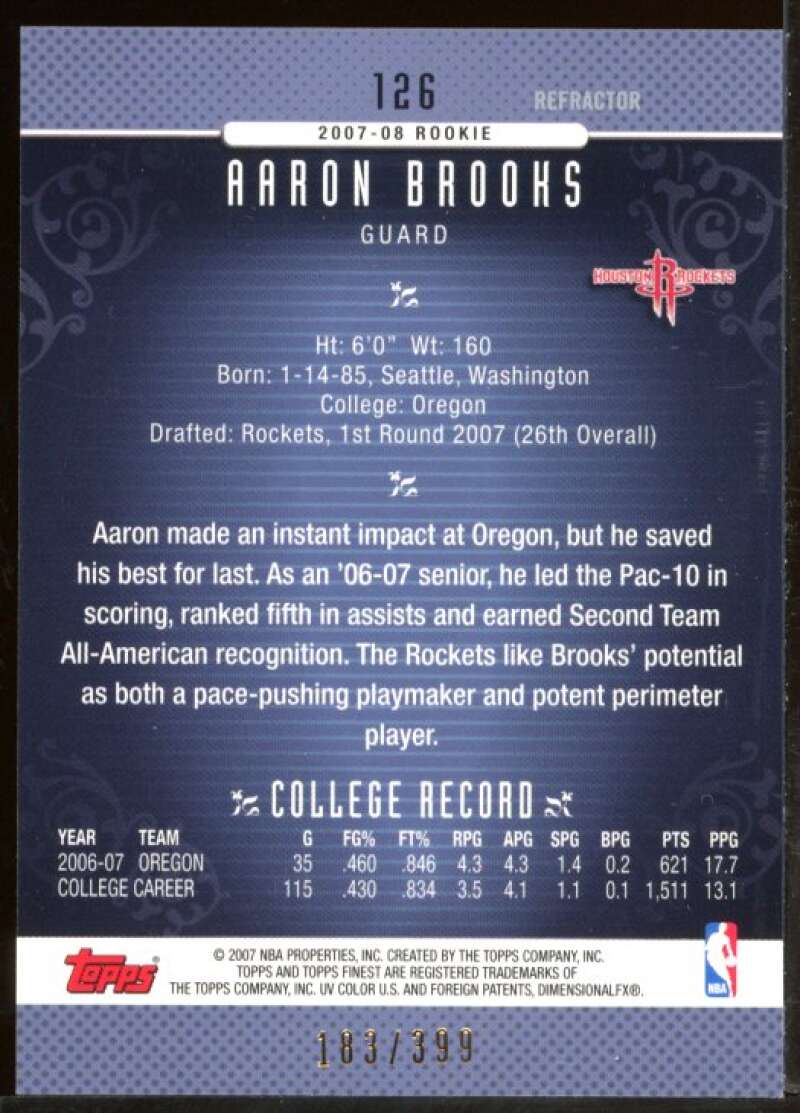 Aaron Brooks Rookie Card 2006-07 Finest Refractors #126 Image 2