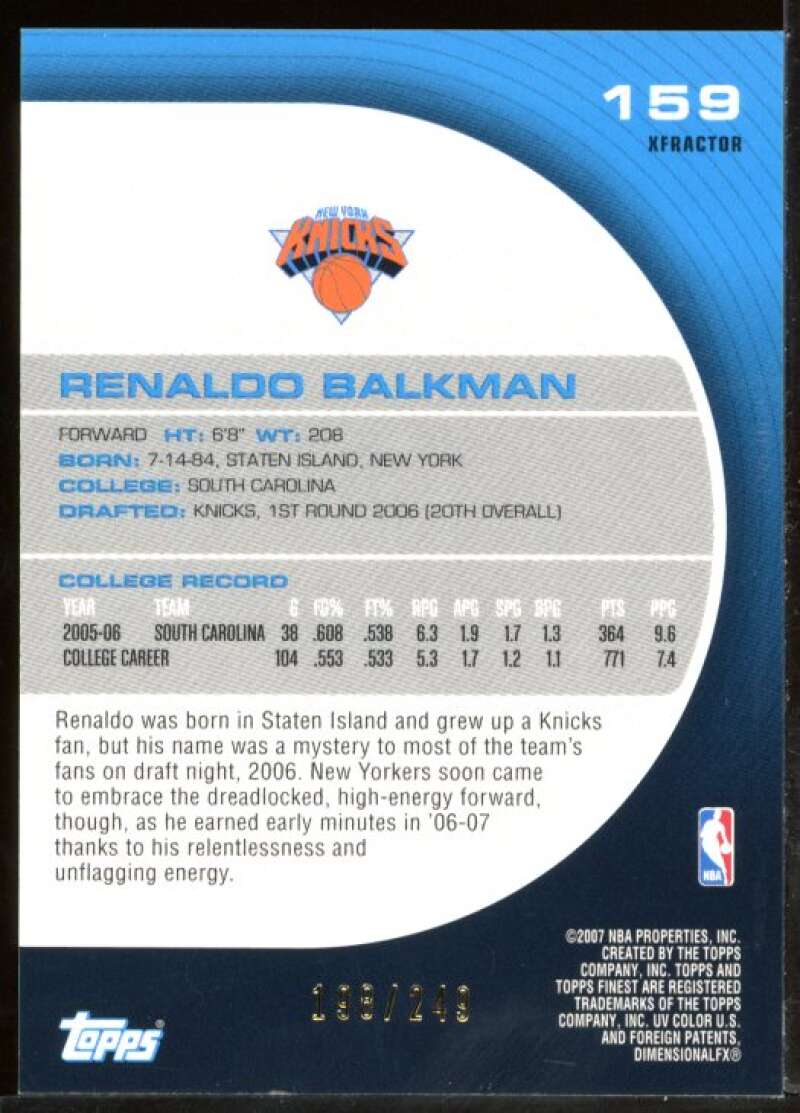 Renaldo Balkman Rookie Card 2005-06 Finest X-Fractors #159 Image 2