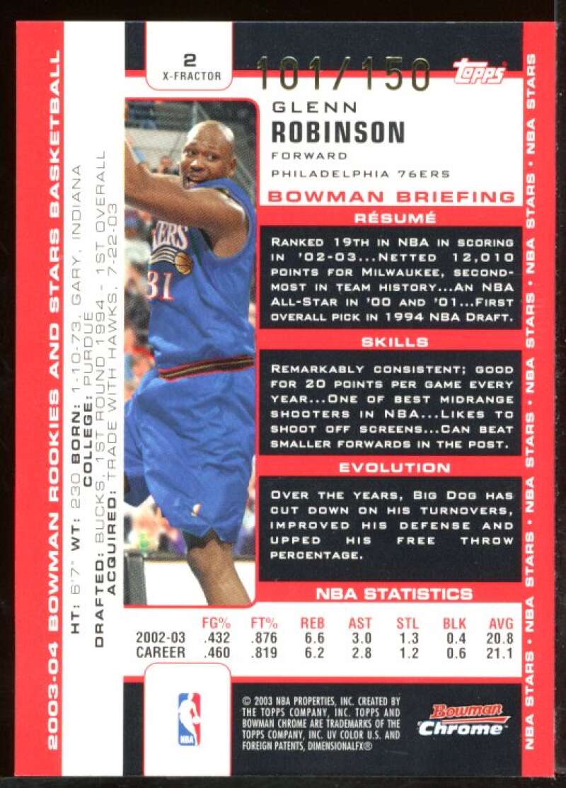 Glenn Robinson Card 2003-04 Bowman Chrome X-fractors #2 Image 2