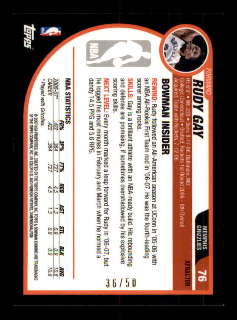 Rudy Gay Card 2007-08 Bowman Chrome X-Fractors #76 Image 2