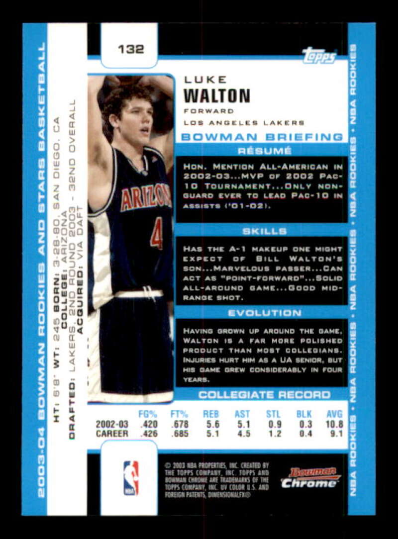 Luke Walton Rookie Card 2003-04 Bowman Chrome #132 Image 2