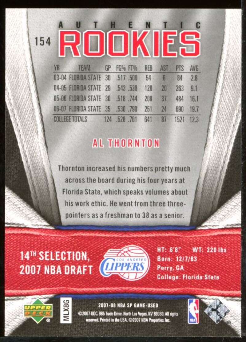 Al Thornton Rookie Card 2007-08 SP Game Used #154 Image 2
