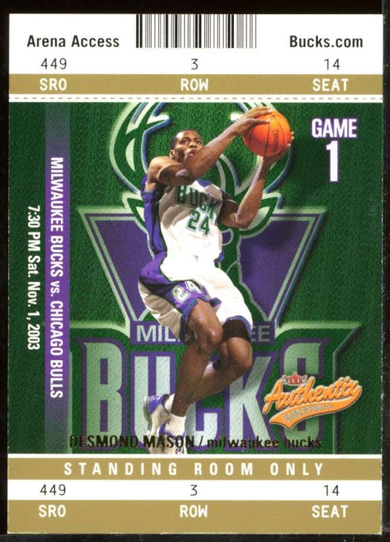 Desmond Mason Card 2003-04 Fleer Authentix Standing Room Only #22 Image 1