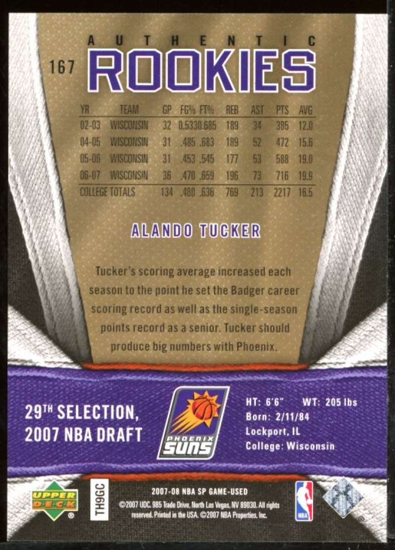 Alando Tucker Rookie Card 2007-08 SP Game Used Gold #167 Image 2