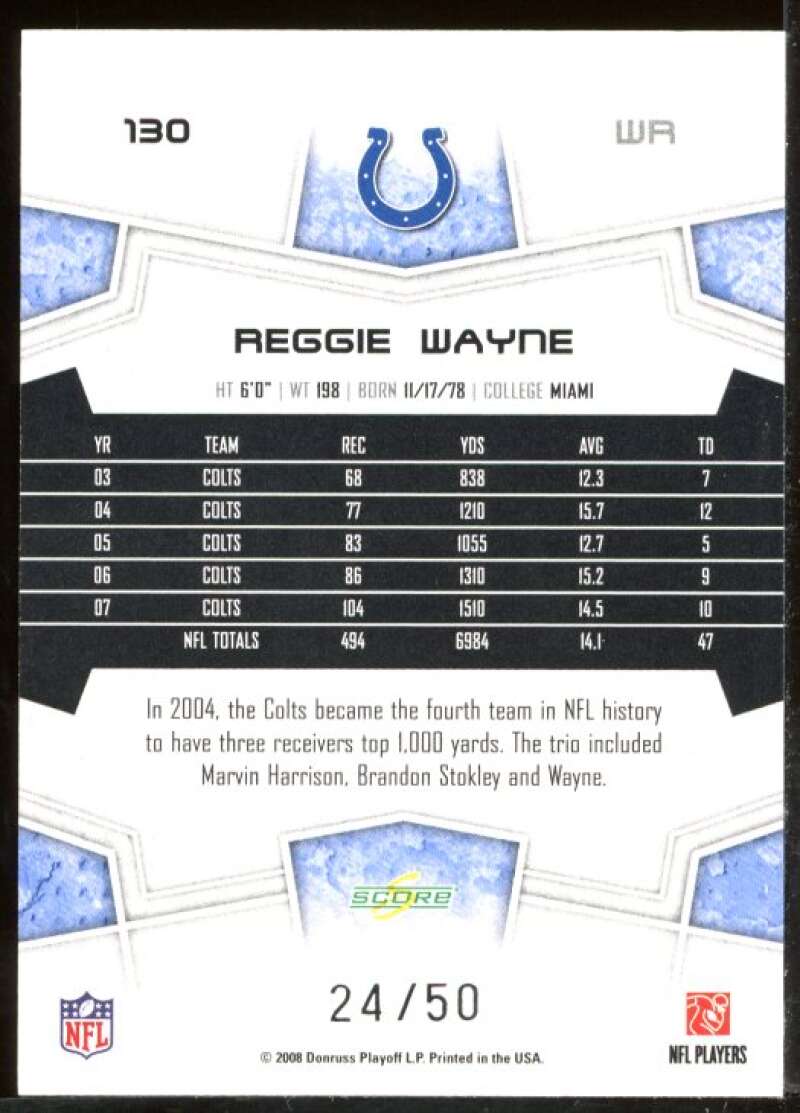 Reggie Wayne Card 2008 Select Gold Zone #130 Image 2