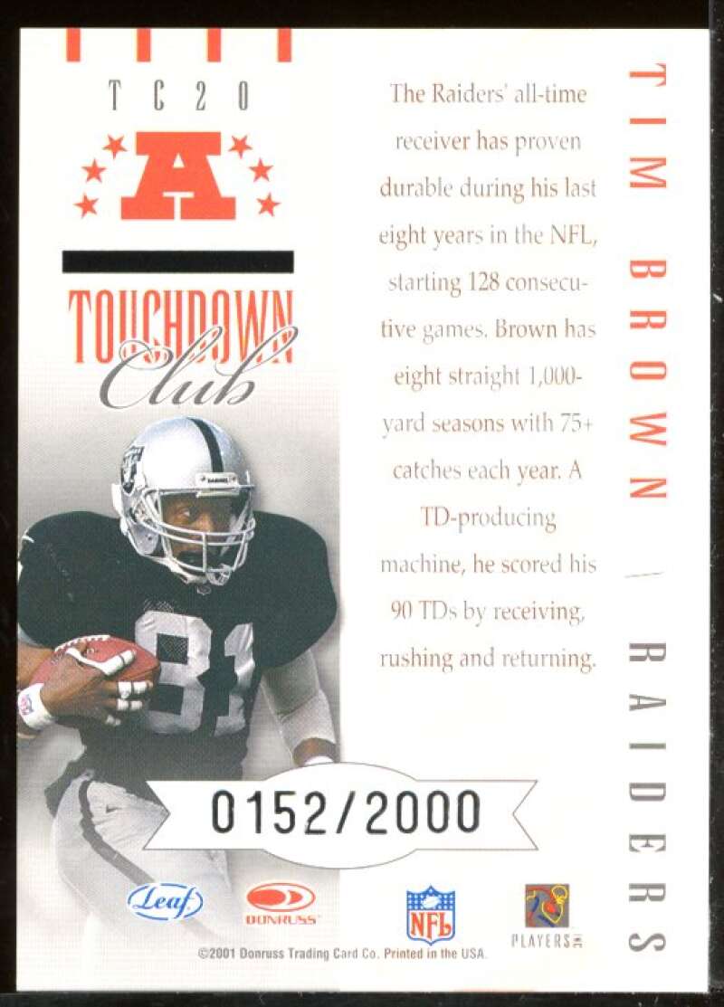 Tim Brown Card 2001 Quantum Leaf Touchdown Club #TC20 Image 2