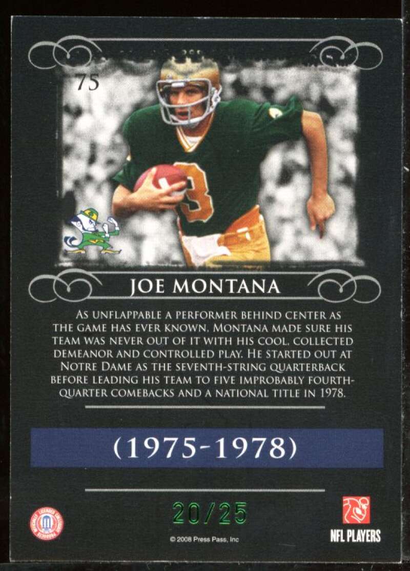 Joe Montana/(running in photo) Card 2008 Press Pass Legends Emerald #75A Image 2