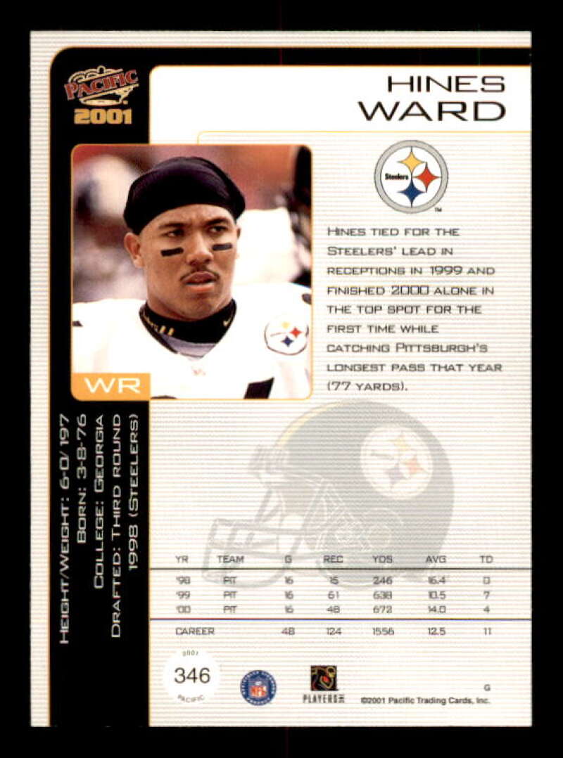 Hines Ward Card 2001 Pacific Premiere Date #346 Image 2