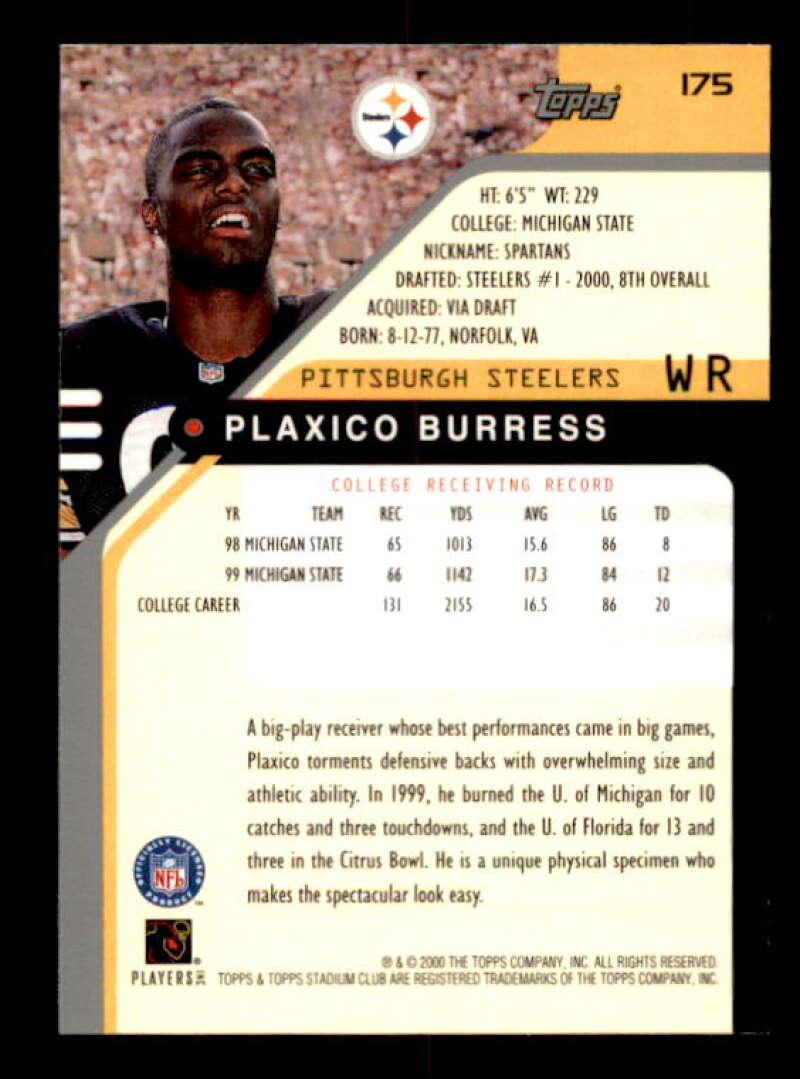 Plaxico Burress Rookie Card 2000 Stadium Club #175 Image 2