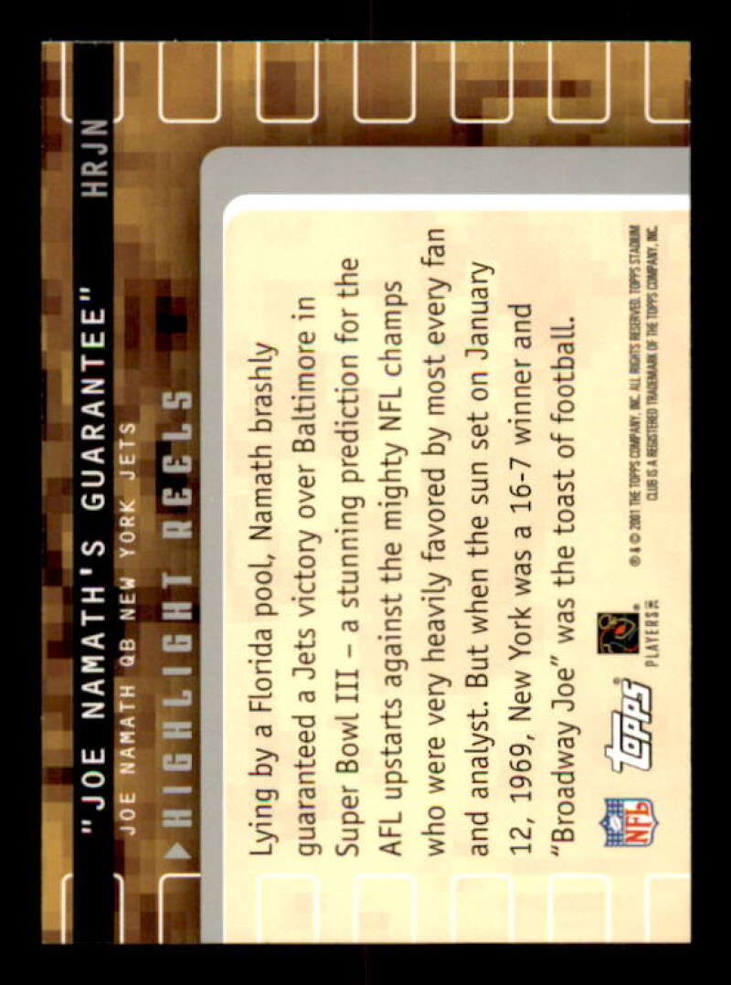 Joe Namath Card 2001 Stadium Club Highlight Reels #HRJN Image 2