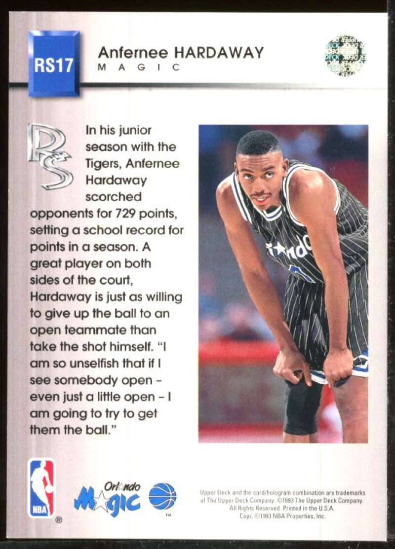 Anfernee Hardaway Card 1993-94 Upper Deck Rookie Standouts #RS17 Image 2