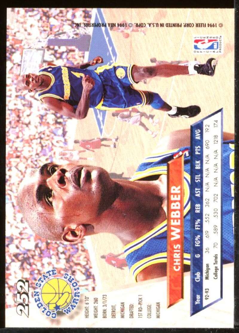Chris Webber Rookie Card 1993-94 Ultra #252 Image 2