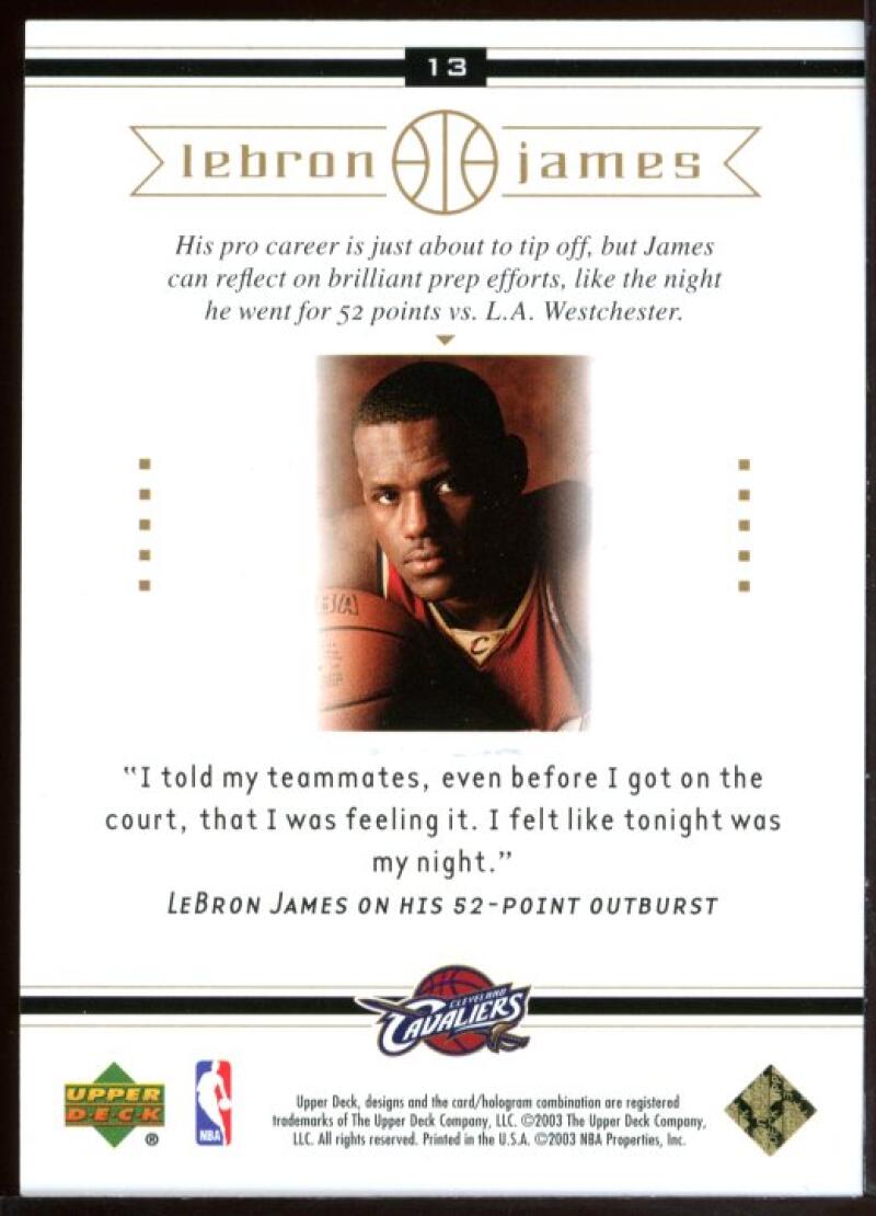 2003 Upper Deck #13 In the Zone Lebron James Cavaliers NBA Rookie Card Image 2