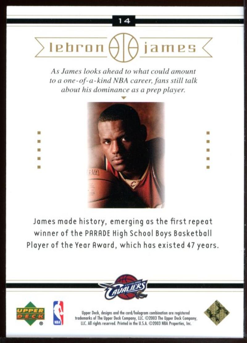 2003 Upper Deck #14 On Parade Lebron James Cavaliers NBA Rookie Card Image 2