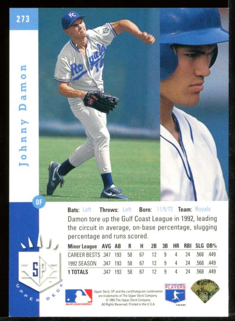 Johnny Damon FOIL Rookie Card 1993 SP #273 Image 2