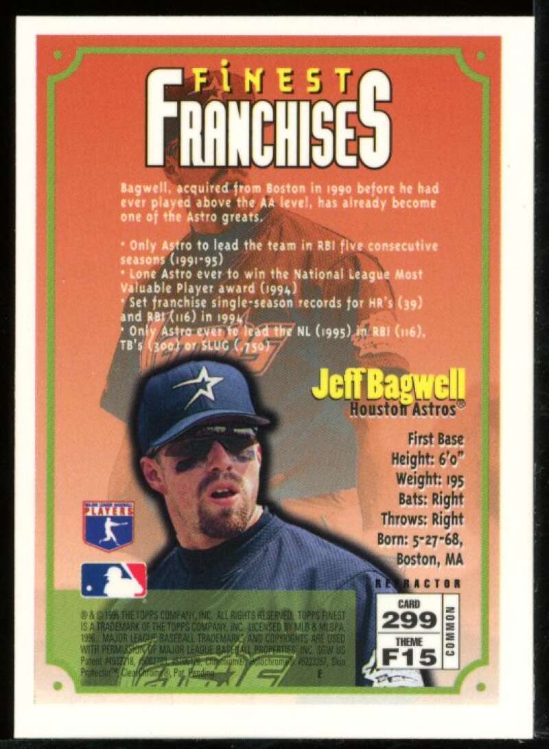 Jeff Bagwell B Card 1996 Finest Refractors #B299 Image 2