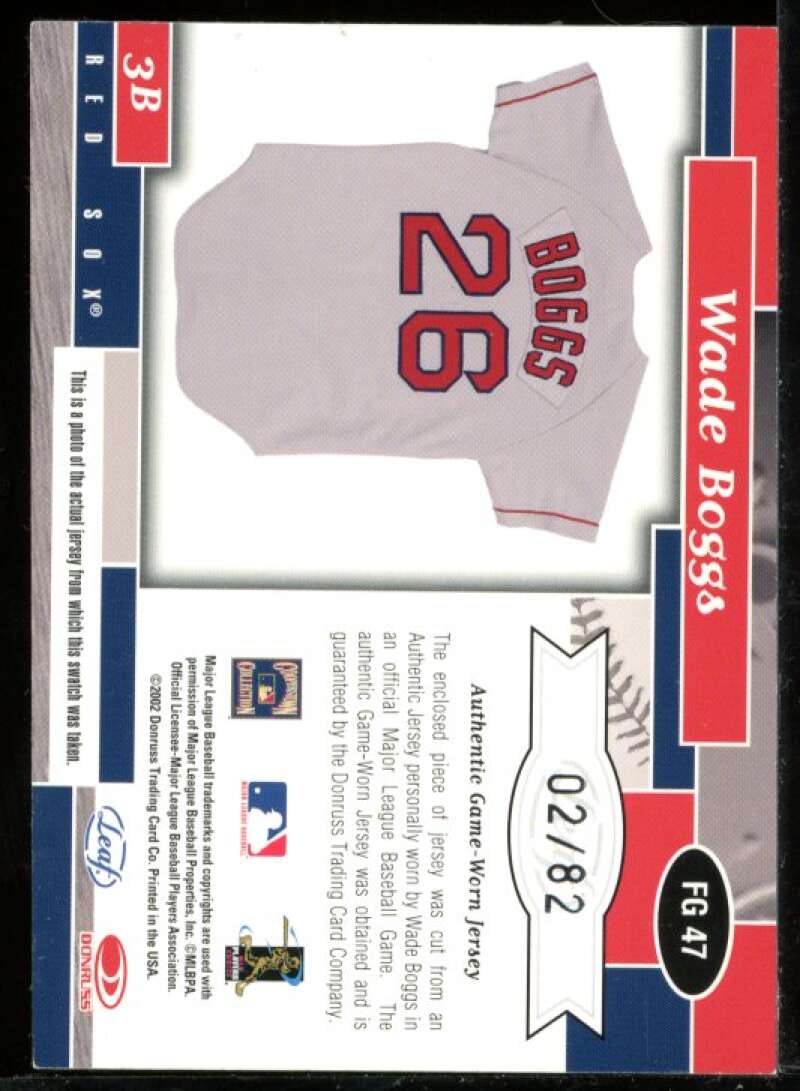 Wade Boggs Card 2002 Leaf Certified Fabric of the Game #47DY /82 Image 2