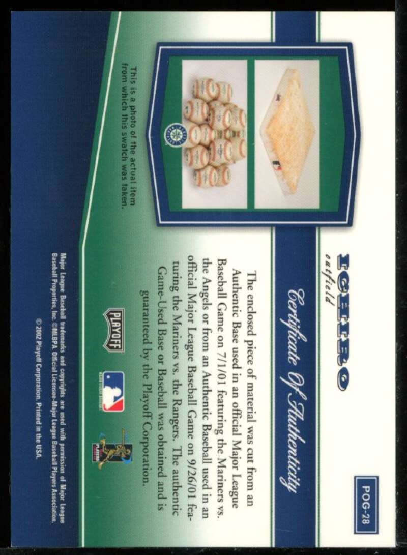 Ichiro Suzuki Base Card 2002 Playoff Piece of the Game Materials #28A Image 2
