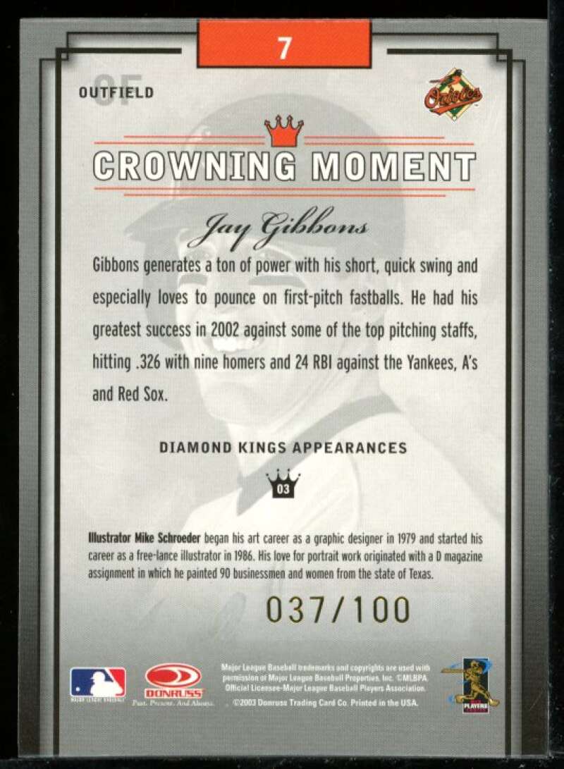 Jay Gibbons Card 2003 Diamond Kings Gold Foil #7 Image 2
