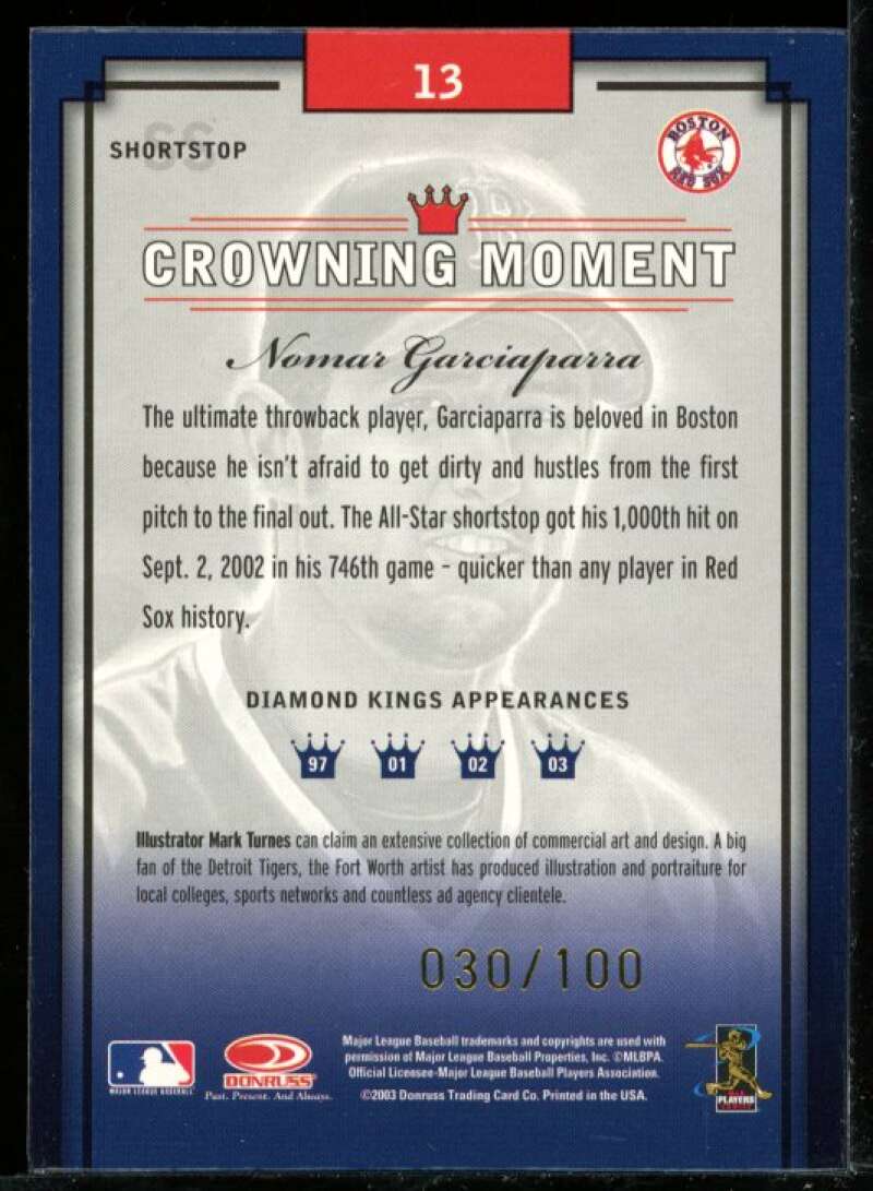 Nomar Garciaparra Card 2003 Diamond Kings Gold Foil #13 Image 2