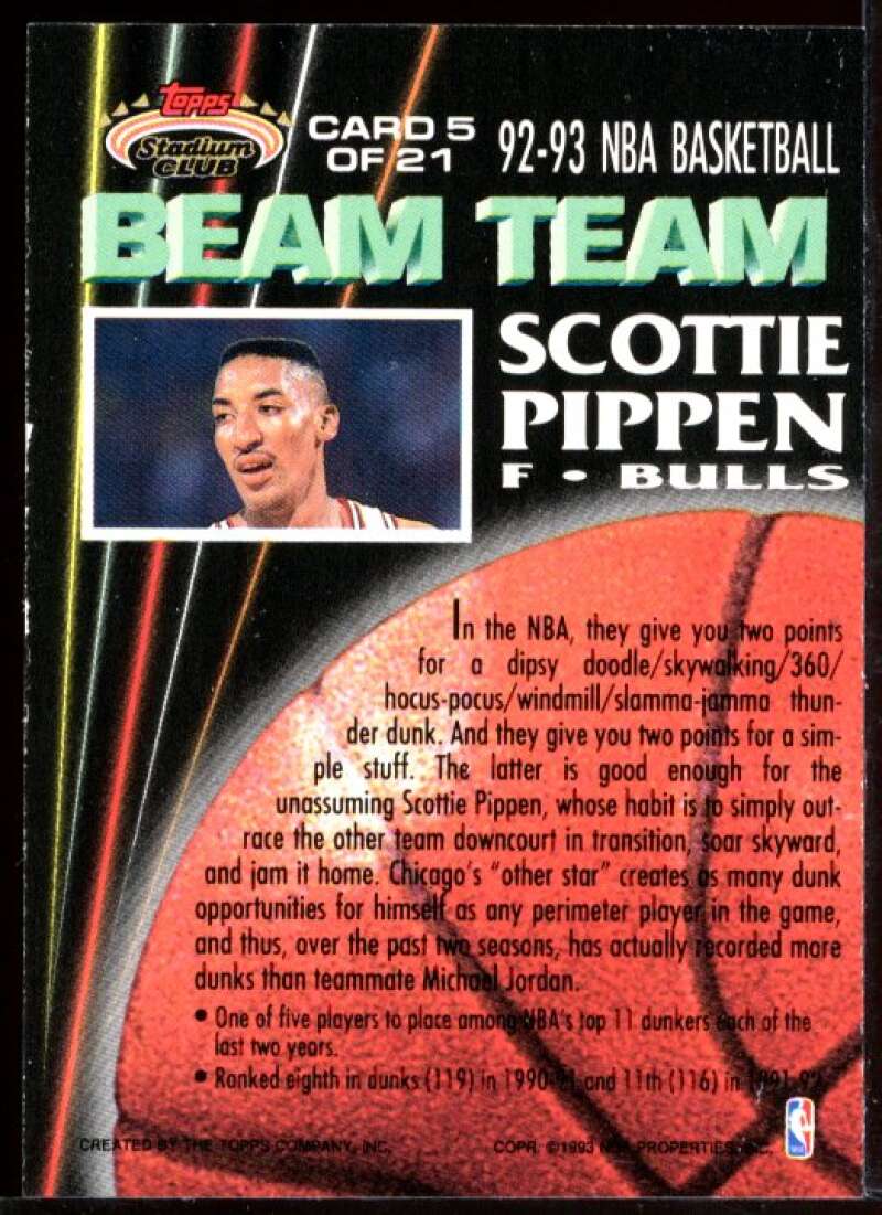 Scottie Pippen Card 1992-93 Stadium Club Beam Team #5 Image 2