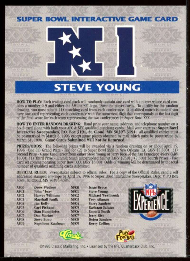 Steve Young Card 1995 Classic NFL Experience Super Bowl Game #N1 Image 2