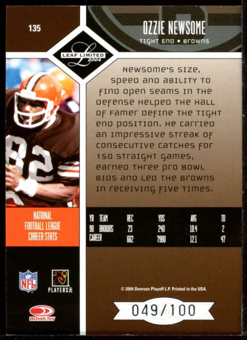 Ozzie Newsome Card 2004 Leaf Limited Bronze Spotlight #135 Image 2