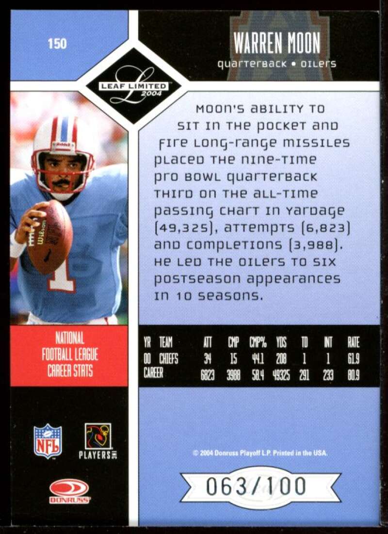 Warren Moon Card 2004 Leaf Limited Bronze Spotlight #150 Image 2