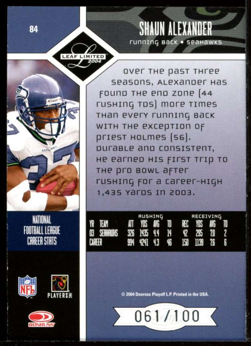 Shaun Alexander Card 2004 Leaf Limited Bronze Spotlight #84 Image 2