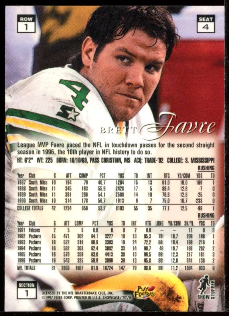 Brett Favre Card 1997 Flair Showcase Row 1 #4 Image 2