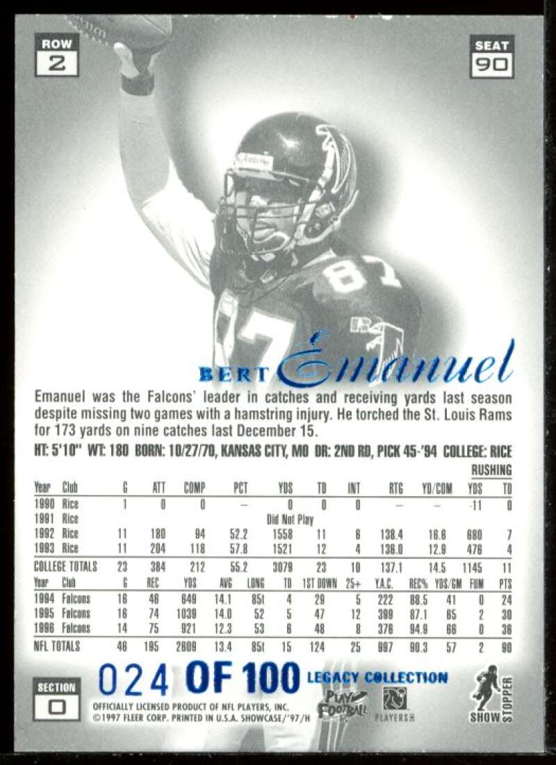 Bert Emanuel Card 1997 Flair Showcase Legacy Collection #A90 Image 2