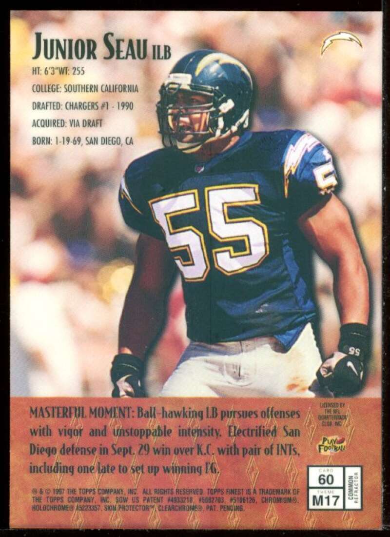 Junior Seau B Card 1997 Finest Refractors #60 Image 2