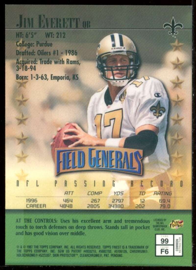 Jim Everett B Card 1997 Finest Refractors #99 Image 2