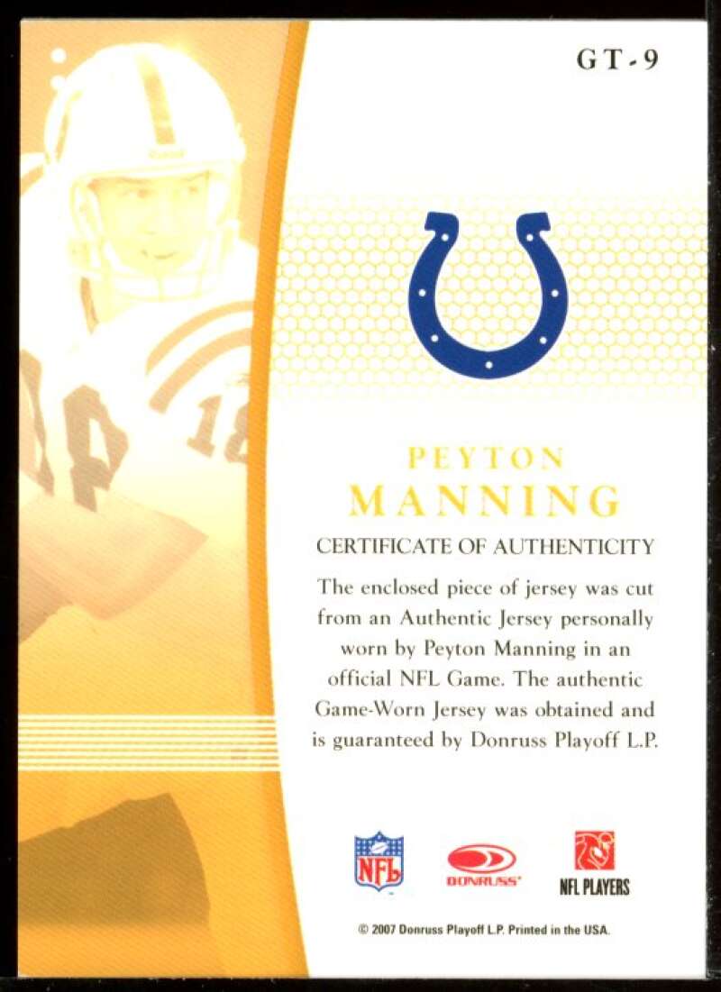 Peyton Manning Card 2007 Leaf Certified Materials Gold Team #9 Image 2