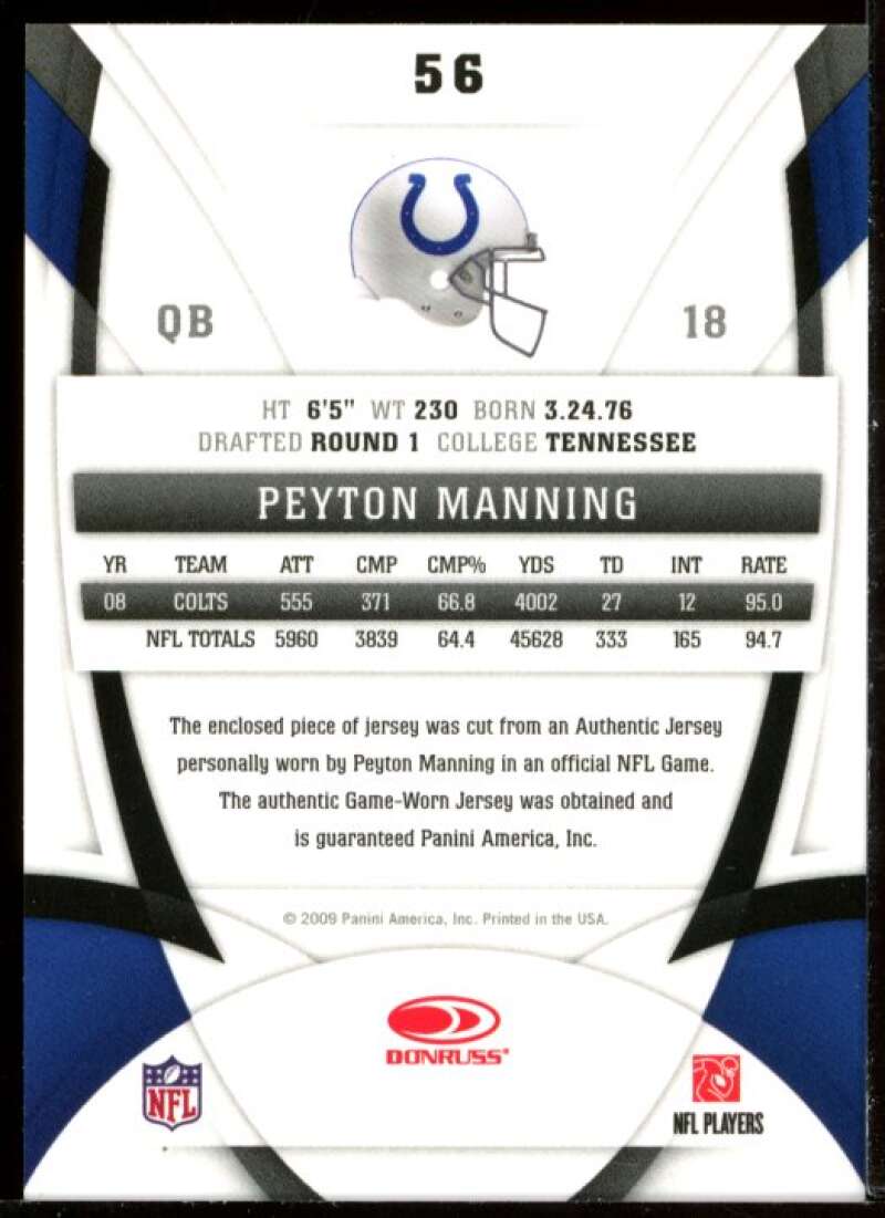 Peyton Manning Card 2009 Certified #56 Image 2