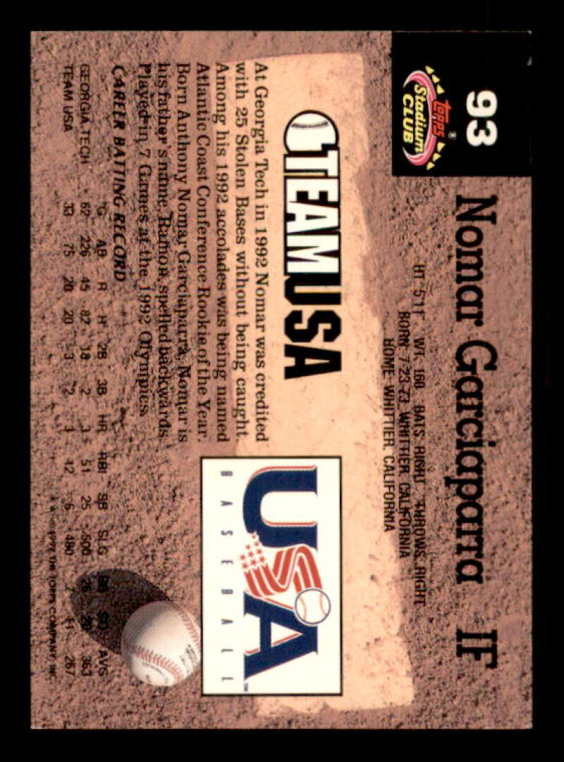 Nomar Garciaparra Rookie USA Card 1993 Stadium Club Murphy #93 Image 2