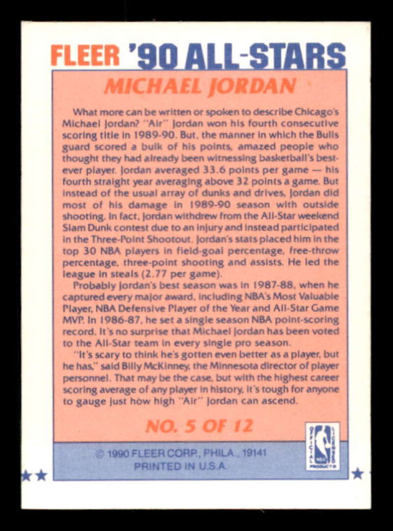 Michael Jordan Card 1990-91 Fleer All-Stars #5 Image 2