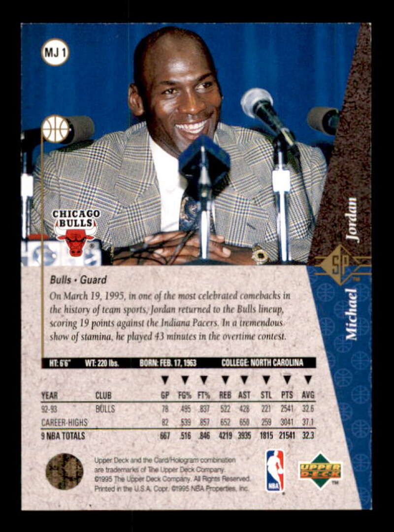 Michael Jordan Red Card 1994-95 SP #MJ1R Image 2