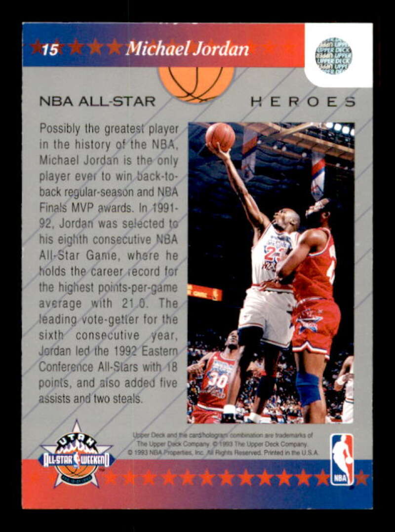 Michael Jordan Card 1992-93 Upper Deck NBA All Star Heroes #15 Image 2
