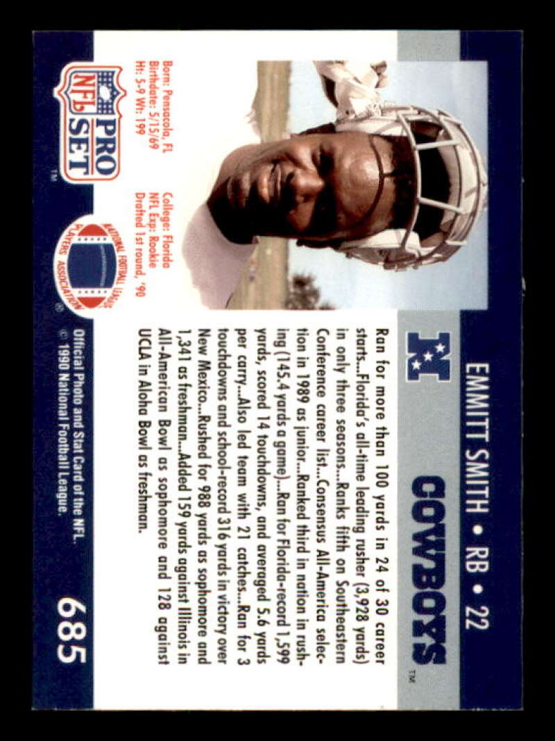 Emmitt Smith Rookie Card 1990 Pro Set #685 Image 2