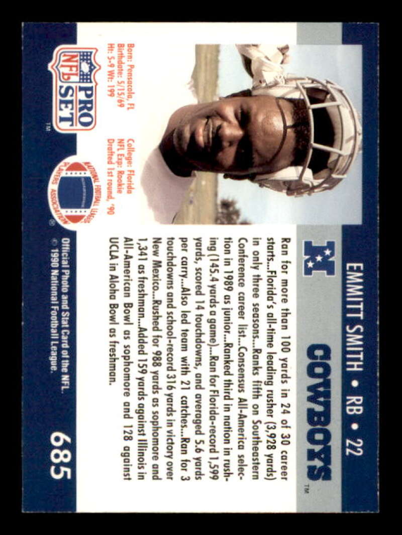 Emmitt Smith Rookie Card 1990 Pro Set #685 Image 2