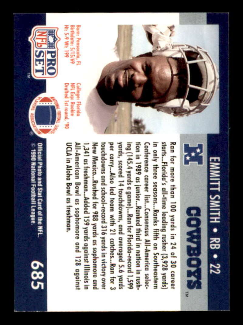 Emmitt Smith Rookie Card 1990 Pro Set #685 Image 2