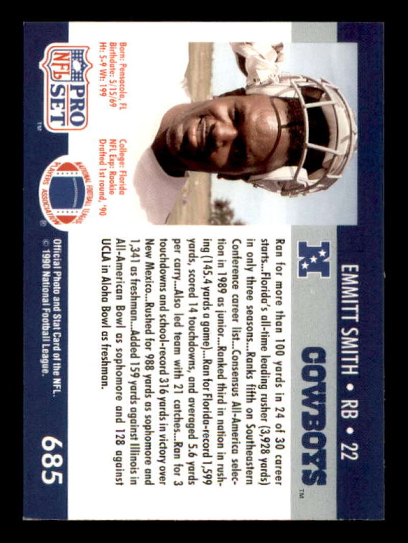 Emmitt Smith Rookie Card 1990 Pro Set #685 Image 2