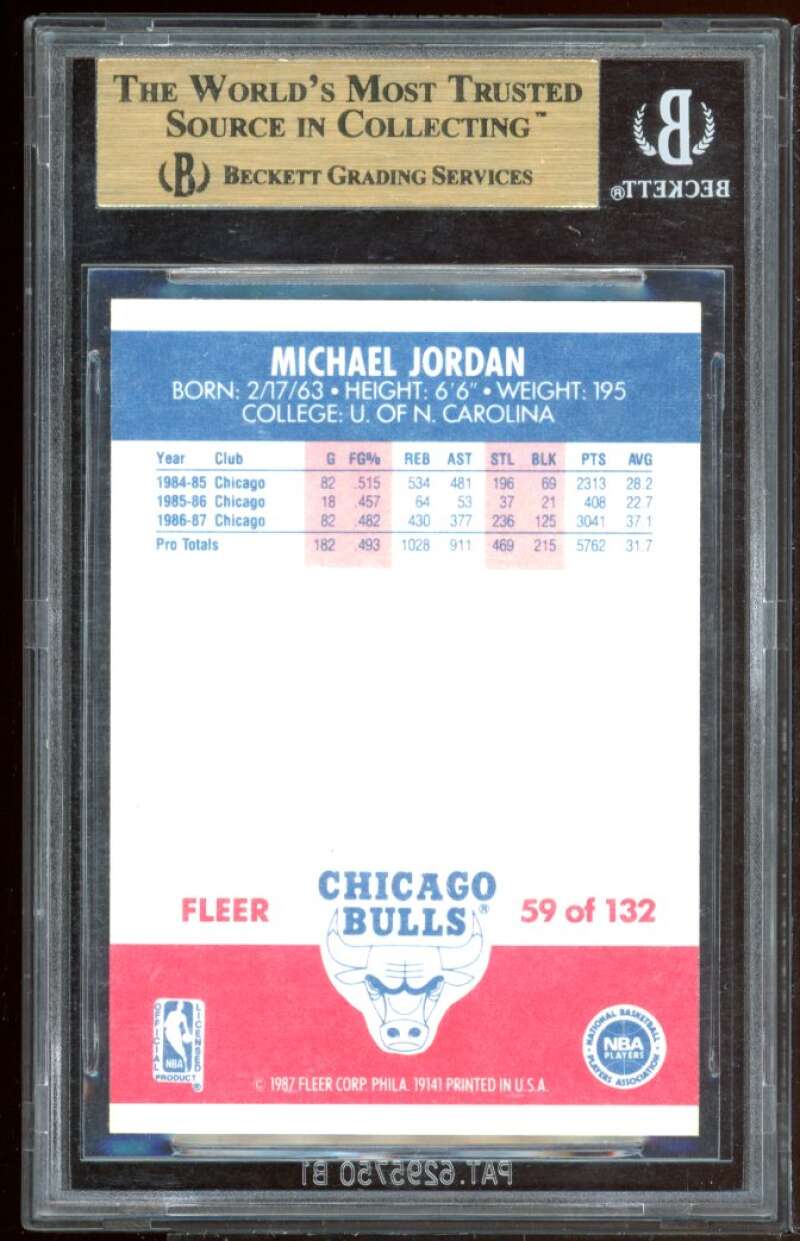 Michael Jordan Card 1987-88 Fleer #59 BGS 9.5 (9.5 9.5 9 9.5) Image 2