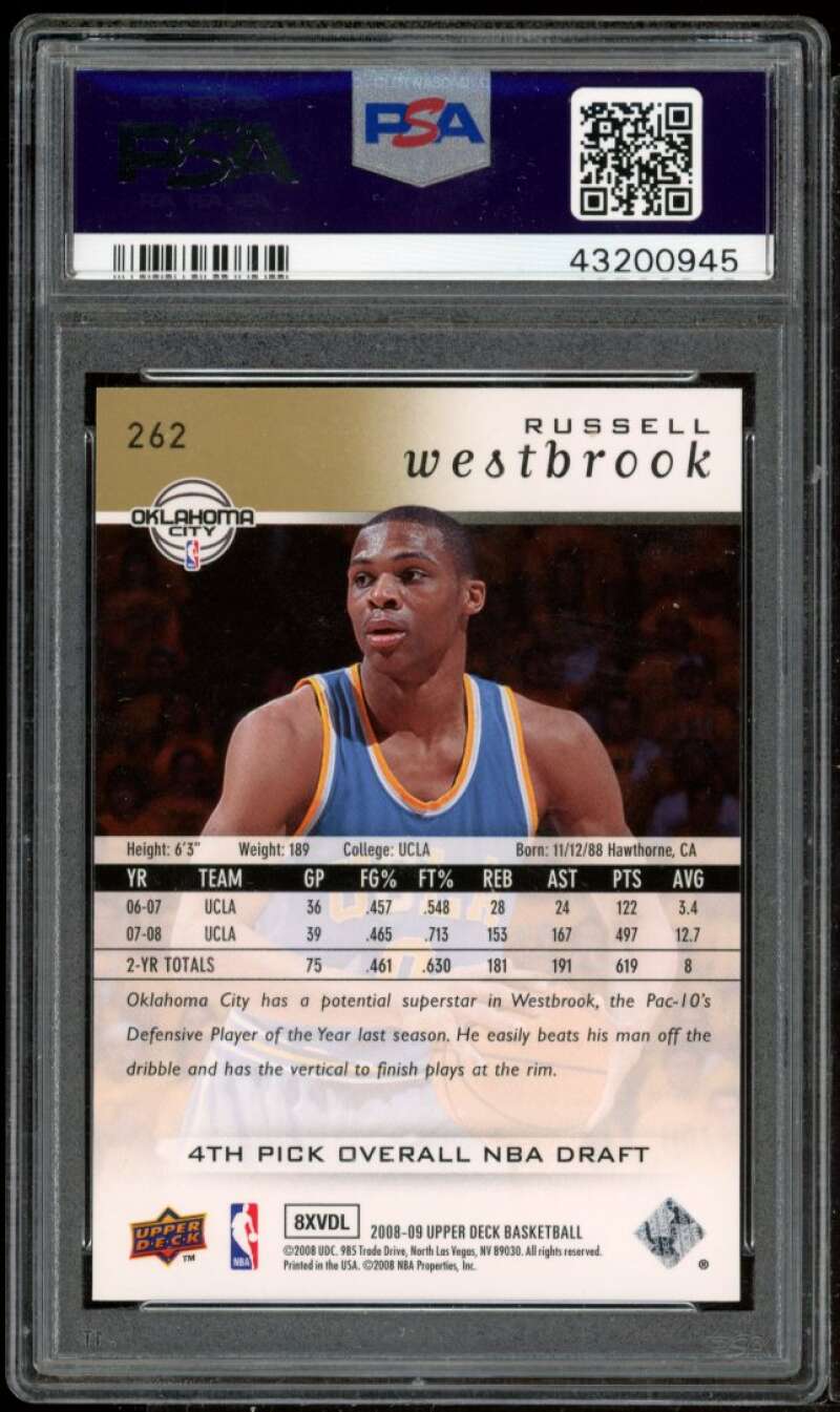 Russell Westbrook Rookie Card 2008-09 Upper Deck Electric Gold #262 PSA 9 Image 2