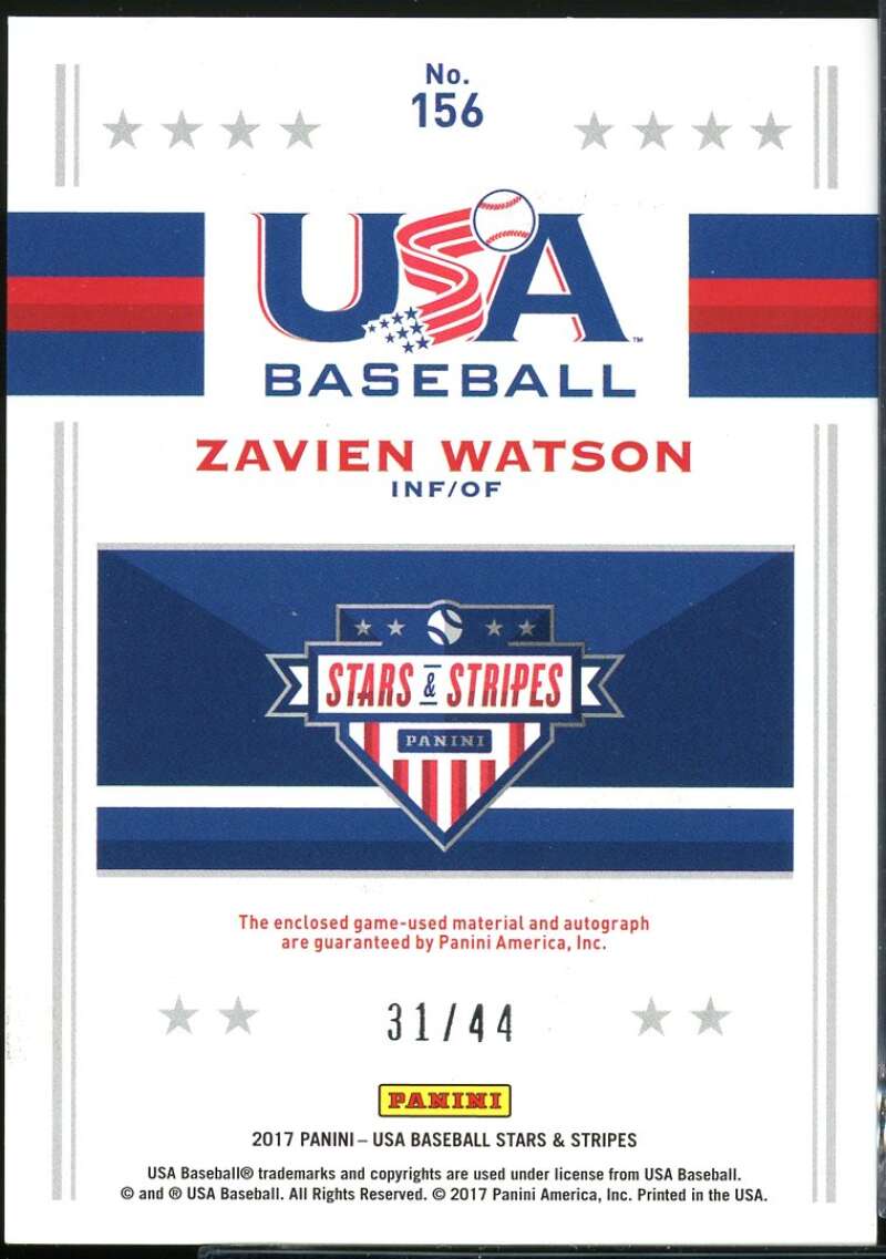 Zavien Watson Card USA S & S Jumbo Swatch Black Gold Jersey Signatures #156 /44 Image 2