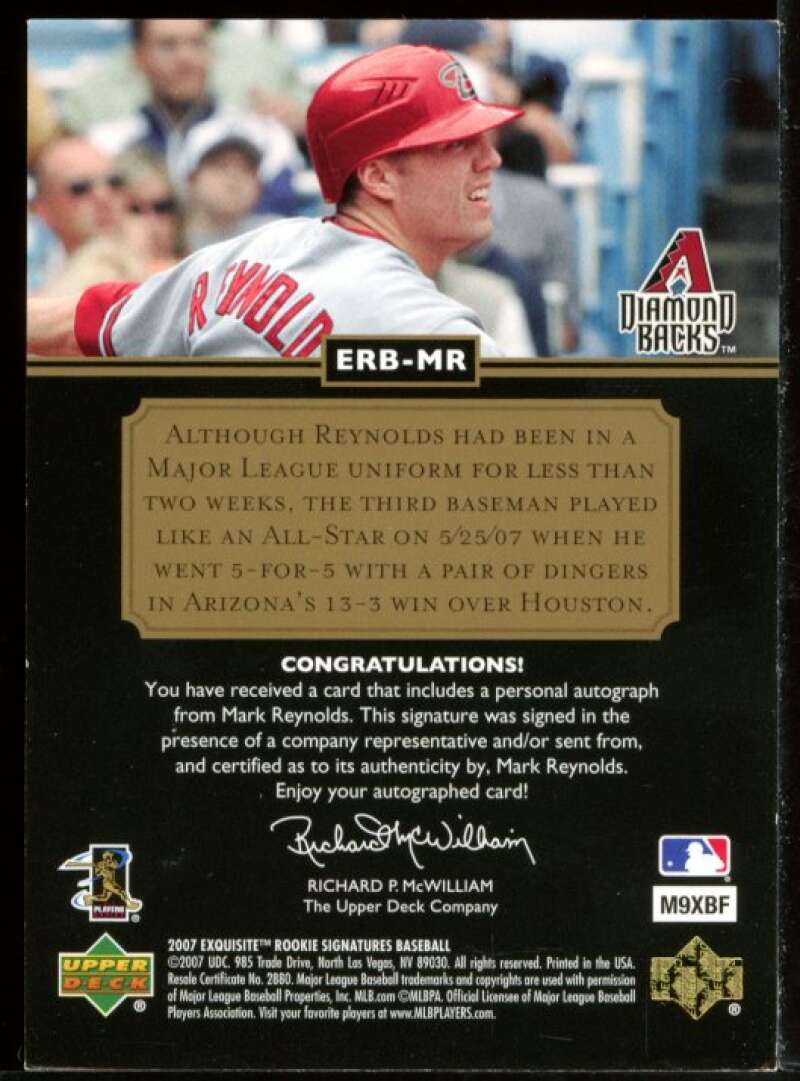 Mark Reynolds 2007 Exquisite Collection Rookie Signature Biography Auto Gold #MR Image 2