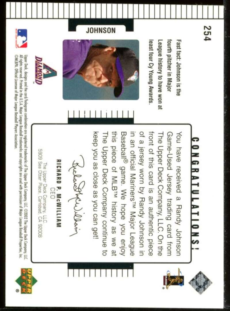 Randy Johnson DC Jsy Card 2002 Upper Deck Diamond Connection #254 Image 2